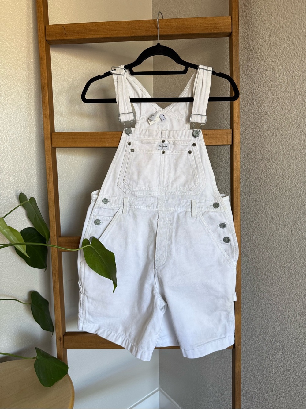 Women's Calvin Klein White Denim Short Overalls - Size L